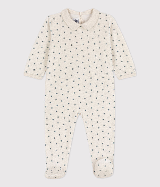 Pelele de terciopelo con estrellas para beb&eacute; beige/gris