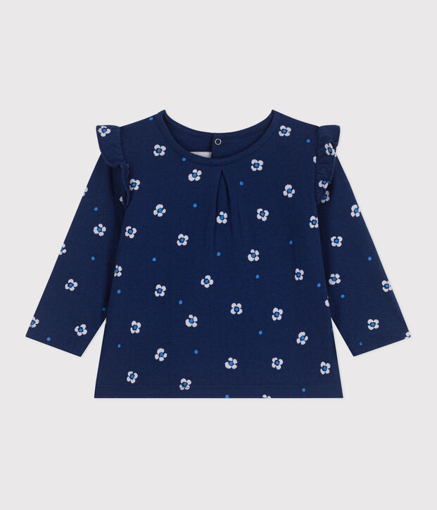 Blusa de algod&oacute;n de manga larga con estampado de flores para beb&eacute; azul/multicolor