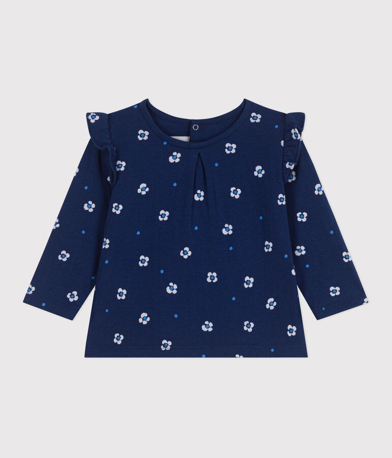 Blusa de algod&oacute;n de manga larga con estampado de flores para beb&eacute; azul/multicolor