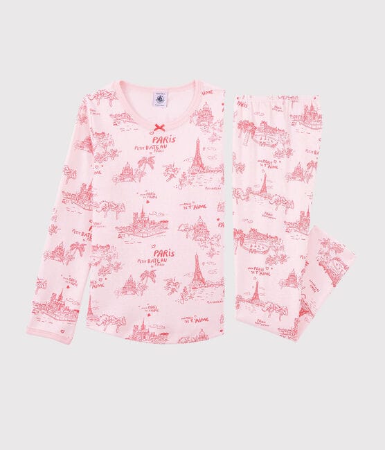 Pijama de tela de Jouy París de niña de algodón rosa FLEUR/rosa GROSEILLER