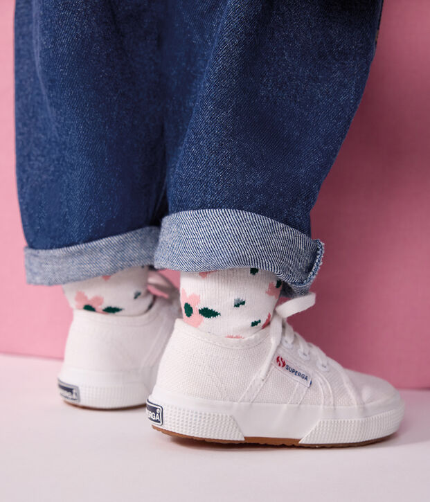 2 pares de calcetines de algod&oacute;n con estampado de rayas y flores para beb&eacute; multicolor