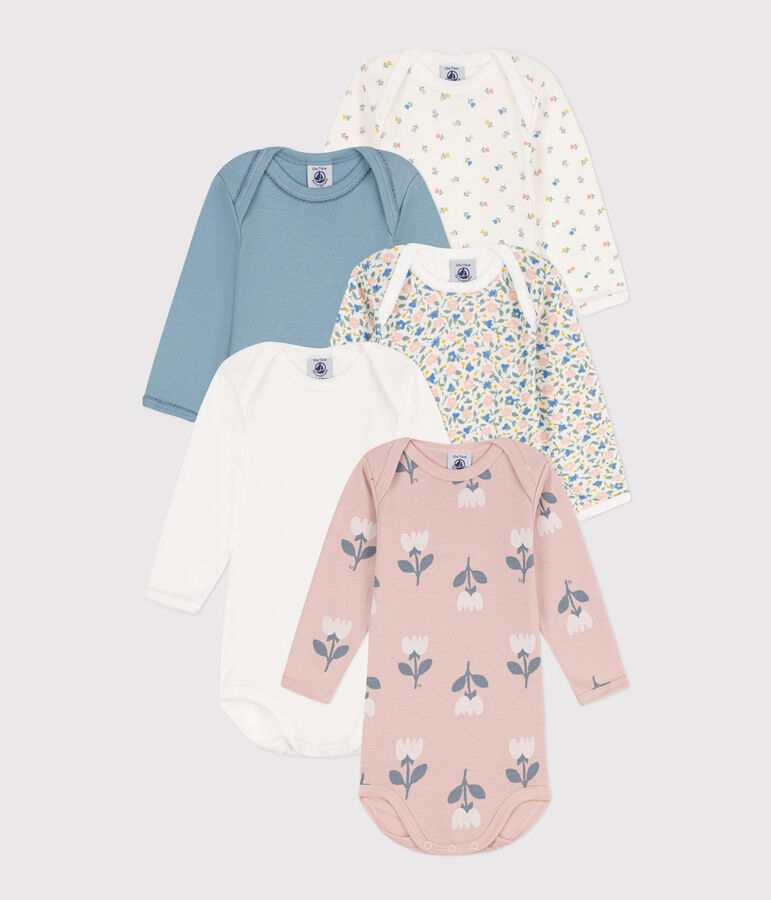 Juego de 5 bodis de algod&oacute;n de manga larga con flores variante 1