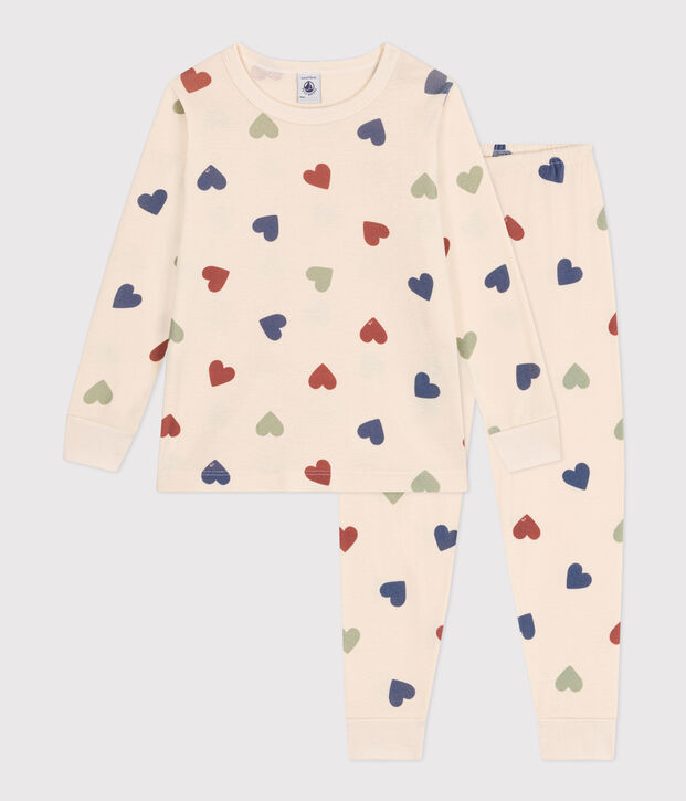 Pijama infantil de algod&oacute;n con estampado de coraz&oacute;n crudo/multicolor