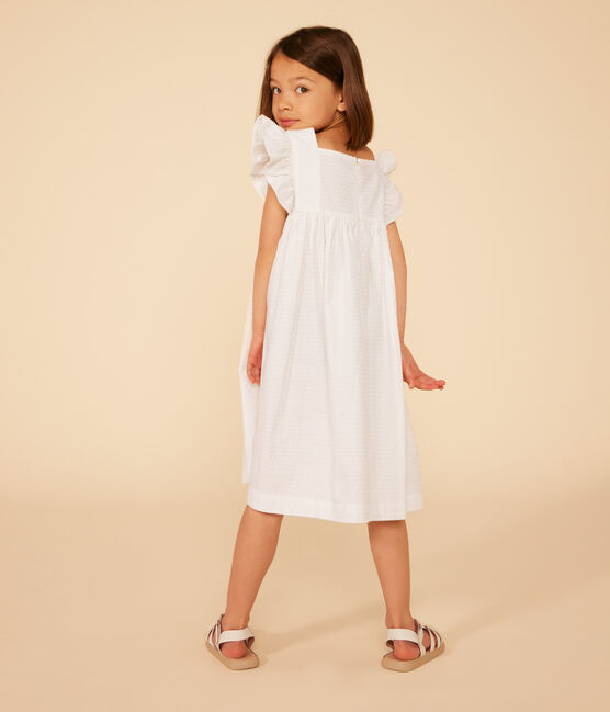 Vestido sin mangas de algodón façonné para niña blanco MARSHMALLOW
