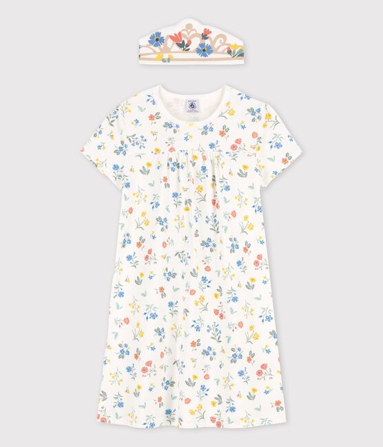 Camisón de algodón de manga corta con flores para niña blanco MARSHMALLOW/blanco MULTICO