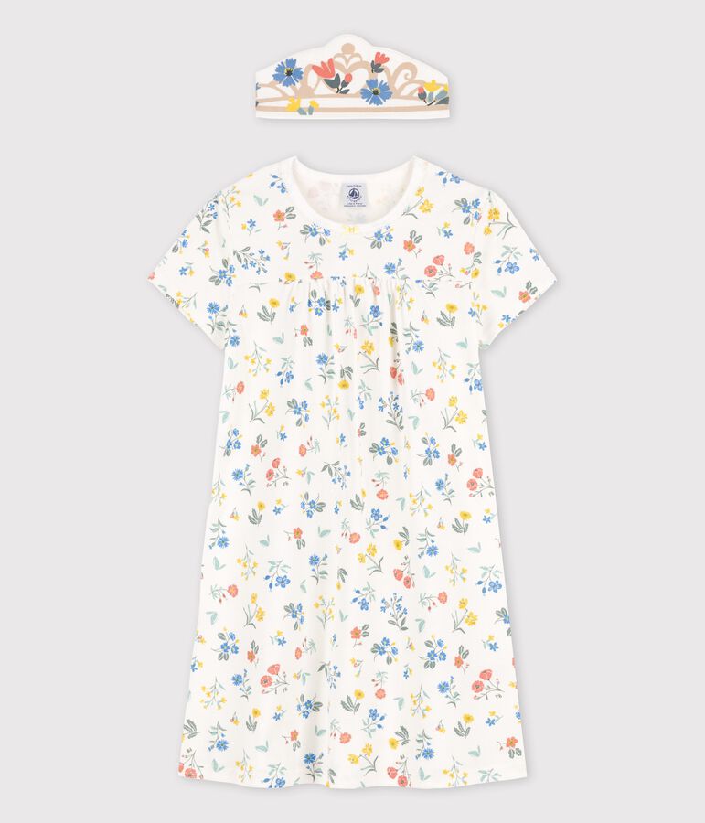 Camis&oacute;n de algod&oacute;n de manga corta con flores para ni&ntilde;a blanco/multicolor