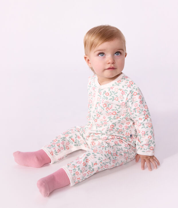 Pijama sin pies de mulet&oacute;n con estampado de flores para beb&eacute; blanco/multicolor