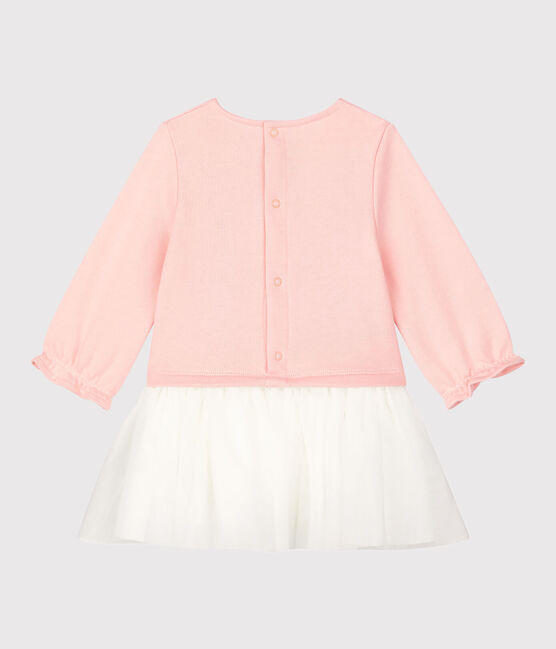 Vestido de muletón de bebé. rosa MINOIS/blanco MARSHMALLOW