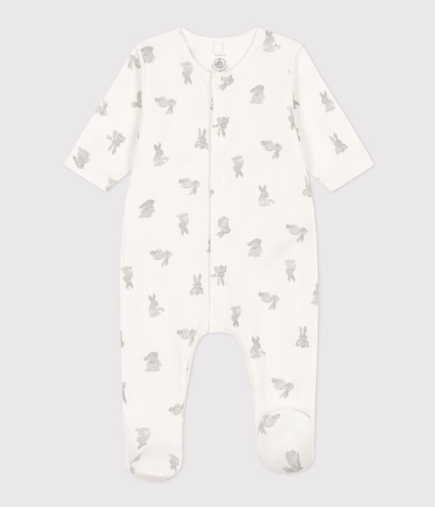 Pijama de t&uacute;bico con conejos para beb&eacute; blanco/gris