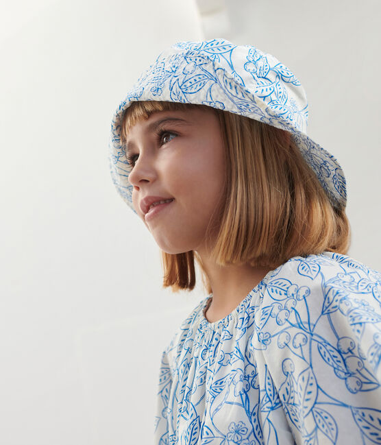 Capeline enfant fille en popeline imprimé azul MARSHMALLOW/ PORCELANA