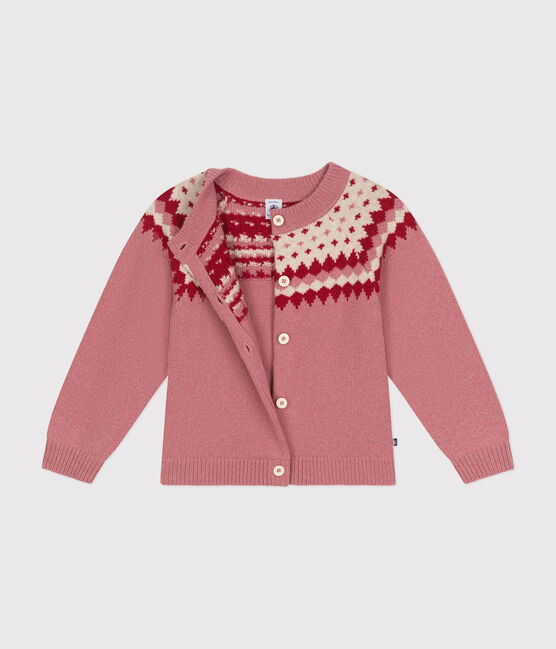 Cárdigan de jacquard de lana y algodón para niña rosa ROSEWOOD/ AVALANCHE