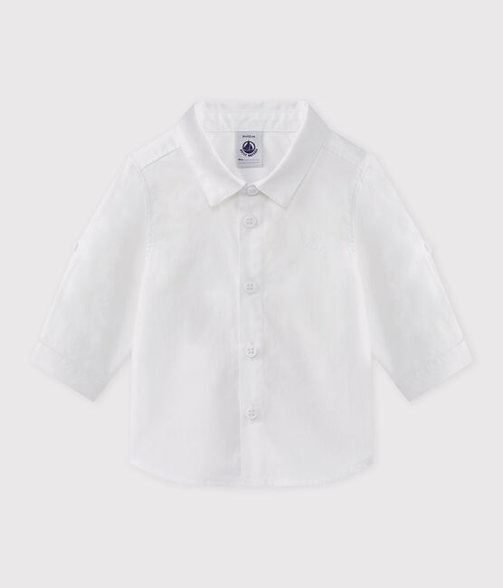 Camisa de manga larga de tejido oxford de bebé niño. blanco ECUME