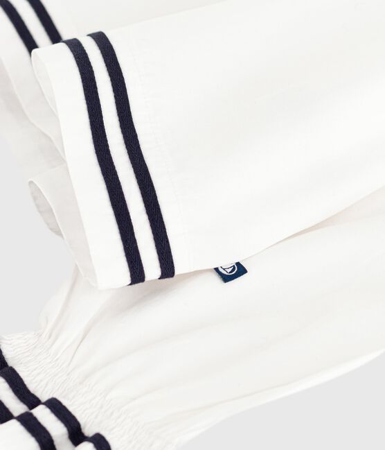 Blusa infantil lisa de manga larga de popelina de algodón blanco ECUME