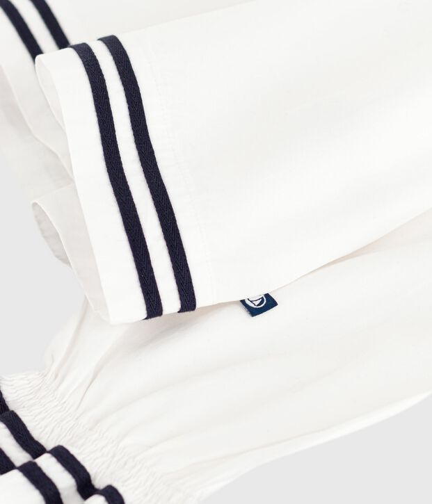 Blusa infantil lisa de manga larga de popelina de algod&oacute;n blanco