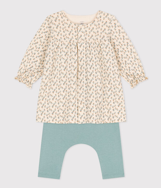 Vestido de t&uacute;bico y leggings de beb&eacute; crudo/multicolor