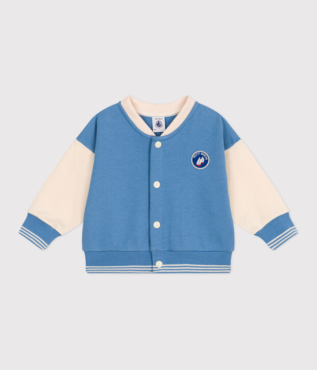 Chaqueta teddy colorblock de algod&oacute;n para beb&eacute; azul/crudo