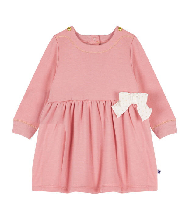 Vestido de manga larga en terciopelo para beb&eacute; ni&ntilde;a rosa