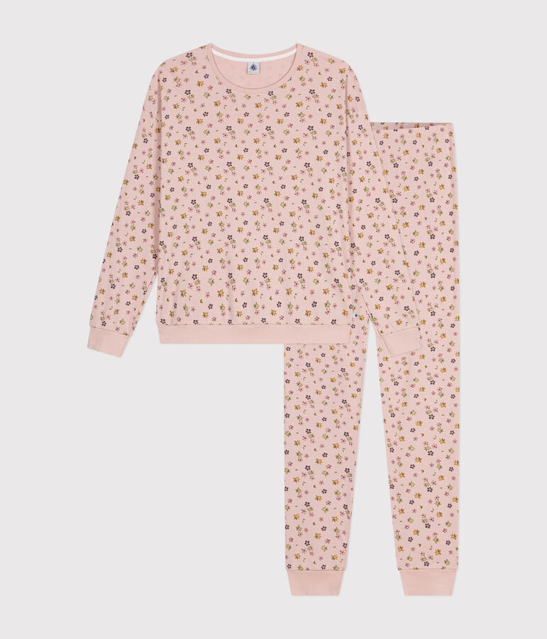 Pijama de algod&oacute;n con estampado de flores para mujer rosa SALINE/blanco MULTICO
