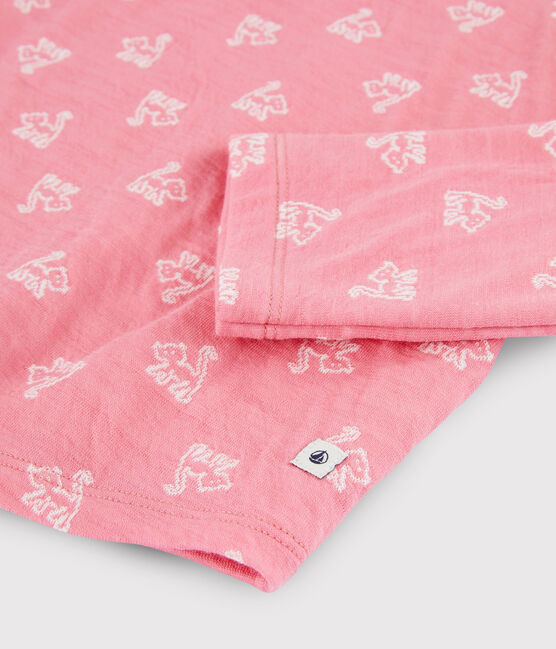Pijama de jacquard con gatitos para niña de lana y algodón rosa CHEEK/blanco MARSHMALLOW