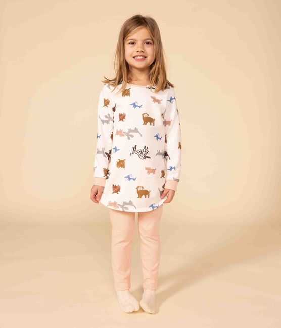 Camisón de manga larga de felpa con perro para niña blanco MARSHMALLOW/blanco MULTICO