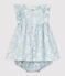 Vestido con braguita «bloomer» con estampado hawaiano de popelina orgánica para bebé. PLEINAIR/ MARSHMALLOW