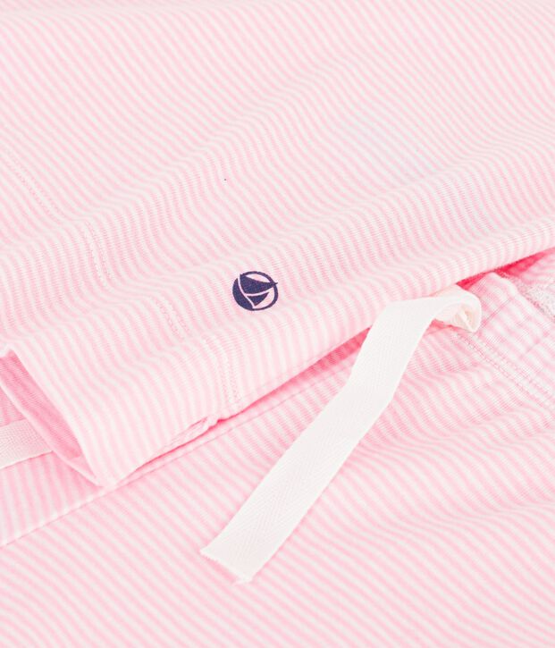 Pijama de algod&oacute;n a rayas de pernera ancha para mujer rosa/blanco
