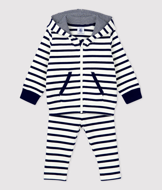 Conjunto a rayas marineras de dos piezas ecol&oacute;gicas para beb&eacute; blanco/azul