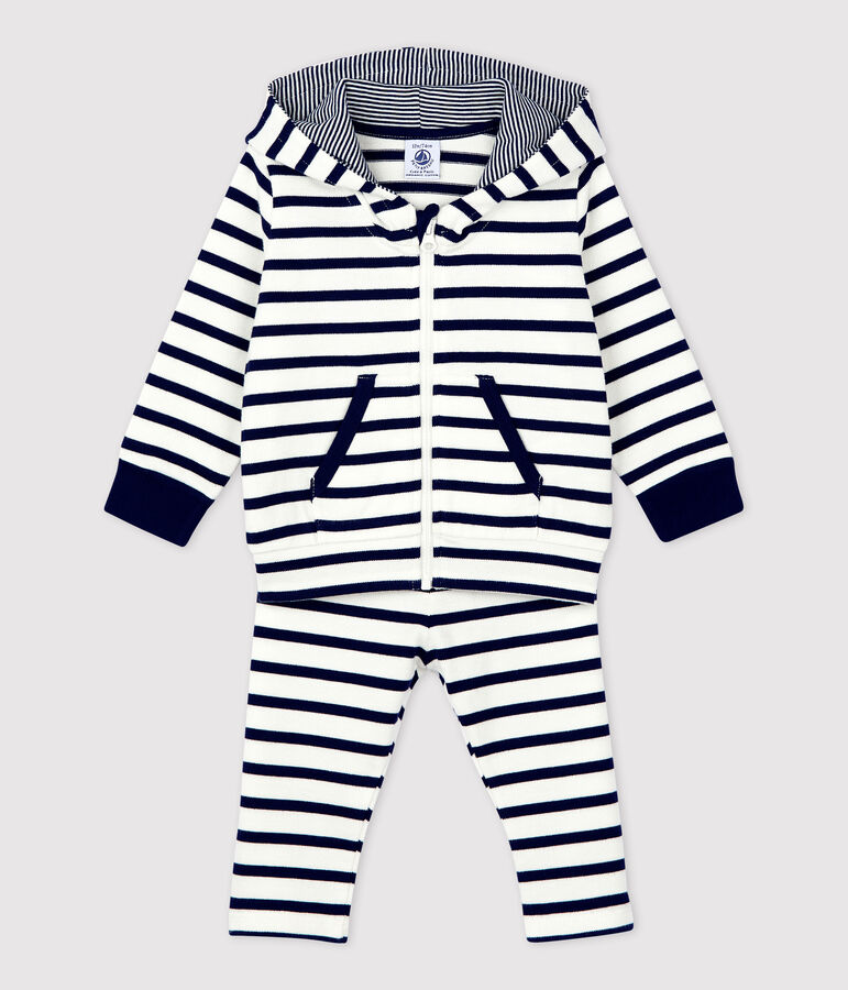 Conjunto a rayas marineras de dos piezas ecol&oacute;gicas para beb&eacute; blanco/azul