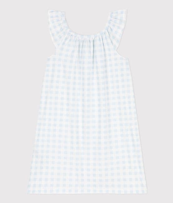 Camisón de algodón con estampado vichy para niña azul MARSHMALLOW/blanco GOMME