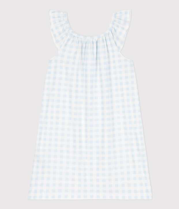 Camis&oacute;n de algod&oacute;n con estampado vichy para ni&ntilde;a blanco/azul