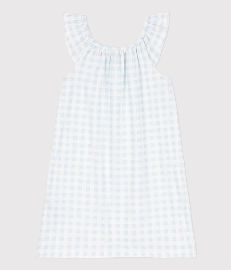 Camis&oacute;n de algod&oacute;n con estampado vichy para ni&ntilde;a blanco/azul