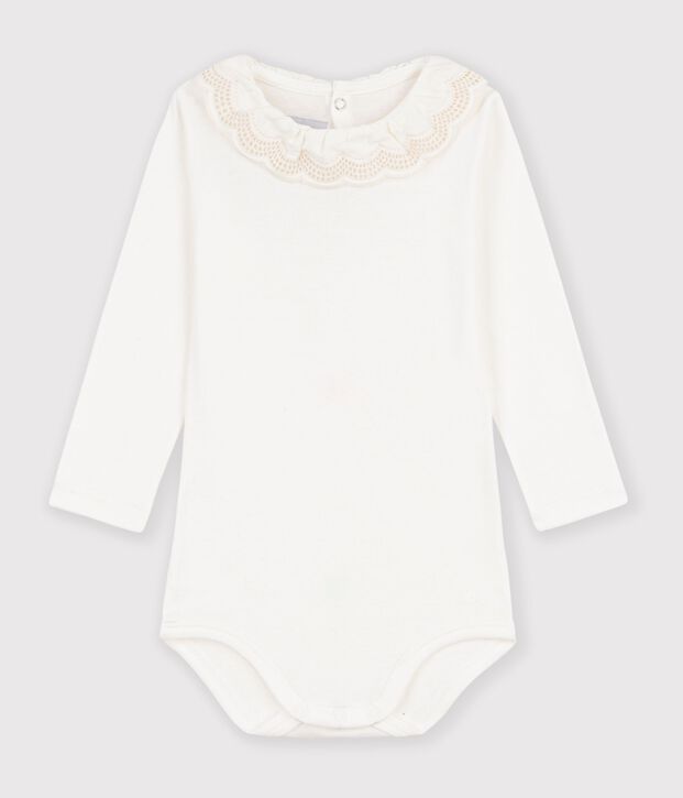 Body liso de algod&oacute;n con cuello para beb&eacute; blanco