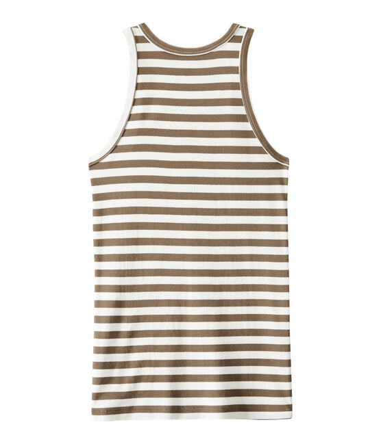 Camiseta de mujer en canalé original de rayas marron SHITAKE/blanco MARSHMALLOW