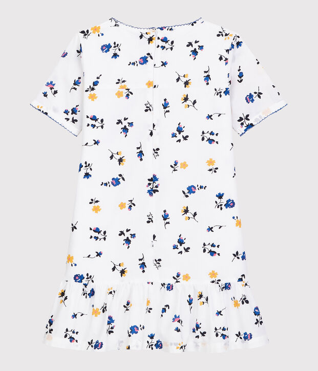 Vestido de manga corta de algod&oacute;n de ni&ntilde;a blanco/multicolor