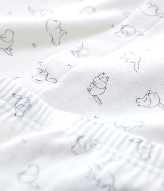 Conjunto de 2 prendas con estampado de marmotas de bebé de algodón orgánico blanco MARSHMALLOW/gris GRIS