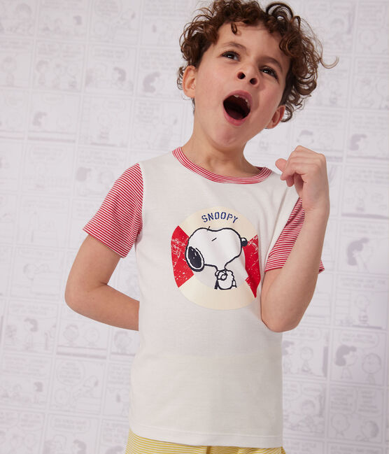 Pijama corto Petit Bateau X Snoopy de algodón para niño/niña blanco MARSHMALLOW/blanco MULTICO