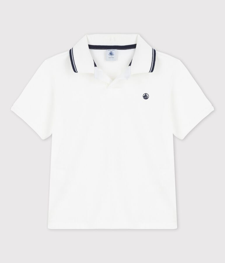 Polo de manga corta de punto de ni&ntilde;o blanco