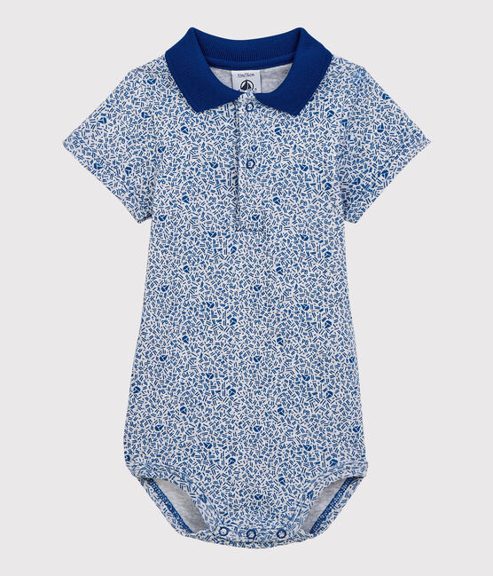 Body con cuello polo de algodón de bebé niño gris POUSSIERE/azul SURF