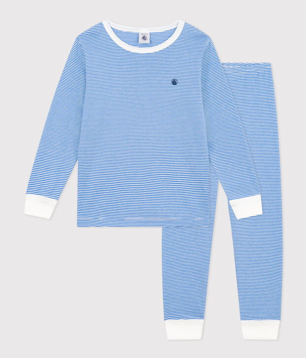 Pijama infantil de algod&oacute;n a rayas azul/blanco