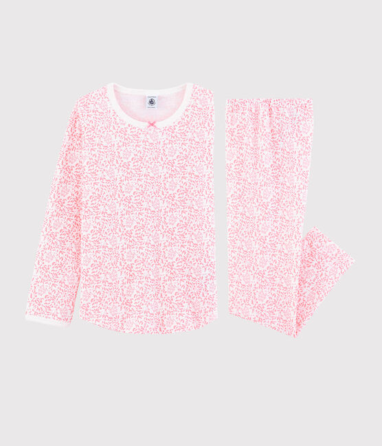 Pijama de punto con flor rosa para niña blanco MARSHMALLOW/rosa GRETEL