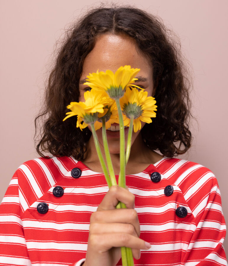 Marinera de algod&oacute;n con botones para mujer rojo/blanco