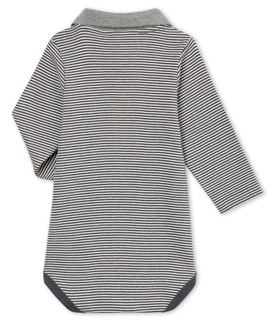 Body con cuello polo con la milrayas para bebé niño gris MAKI/blanco MARSHMALLOW