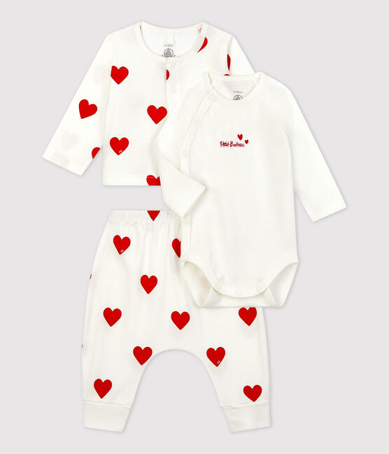 Conjunto de 3 piezas con estampado de corazones de algodón ecológico para bebé blanco MARSHMALLOW/rojo TERKUIT