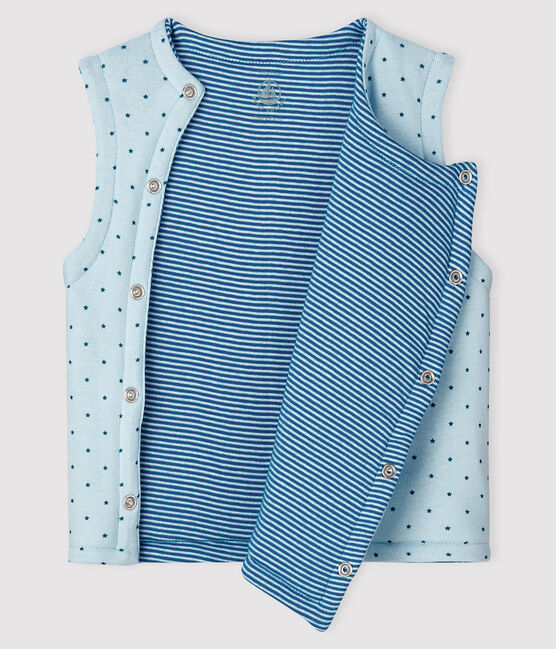 Chaleco reversible azul de punto acanalado enguatado para bebé niño azul FRAICHEUR/blanco MULTICO