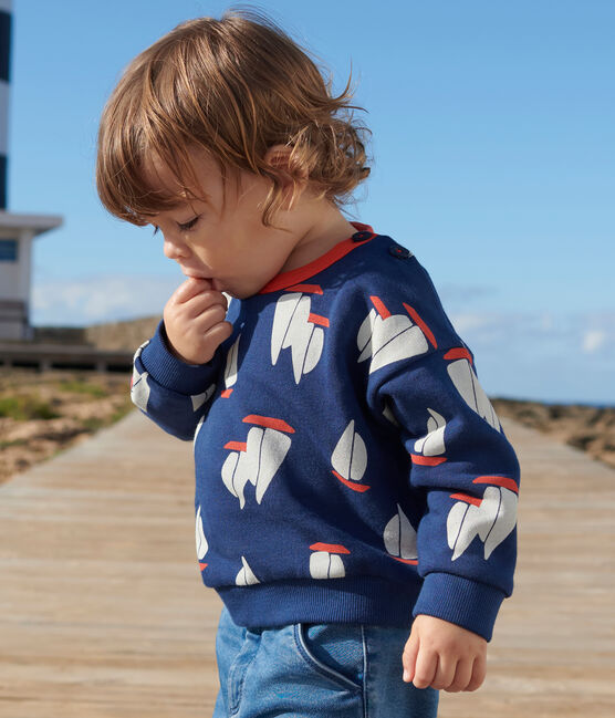 Sudadera de algodón con estampado de barcos grandes para bebé azul MEDIEVAL/blanco MULTICO