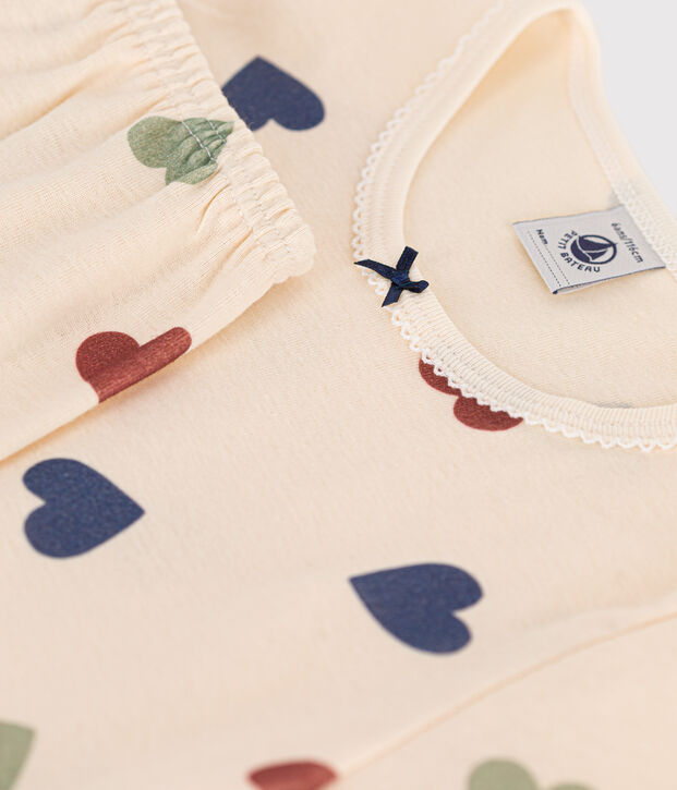 Pijama infantil de algod&oacute;n con estampado de coraz&oacute;n crudo/multicolor