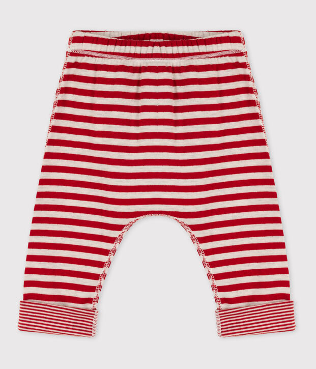 Pantal&oacute;n de tejido t&uacute;bico a rayas de beb&eacute; rojo/beige