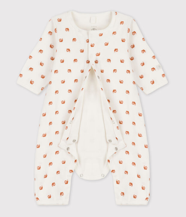 Bodyjama sin pies de algod&oacute;n estampado para beb&eacute; blanco/marron