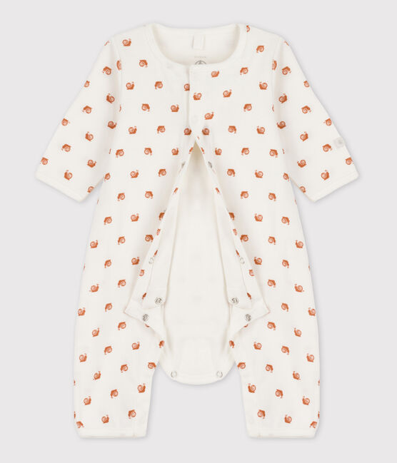 Bodyjama sin pies de algodón estampado para bebé blanco MARSHMALLOW/ ECUREUIL
