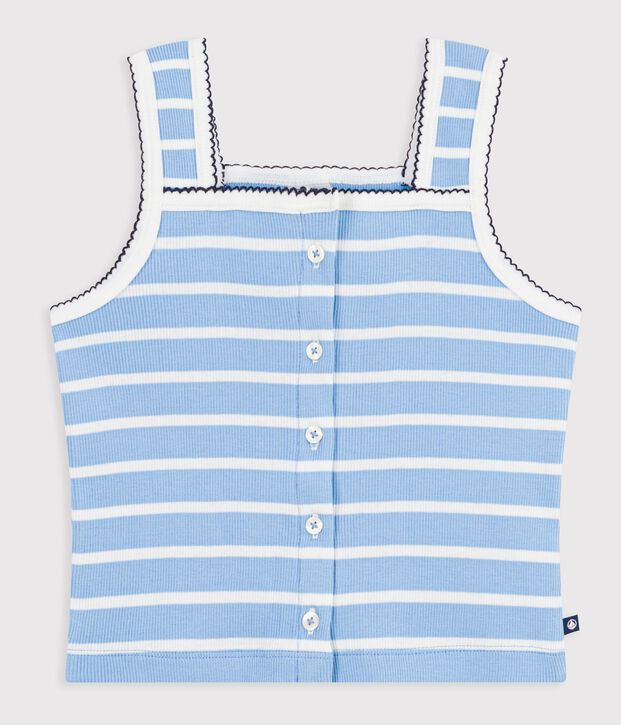Camiseta infantil de tirantes de algod&oacute;n a rayas azul/blanco